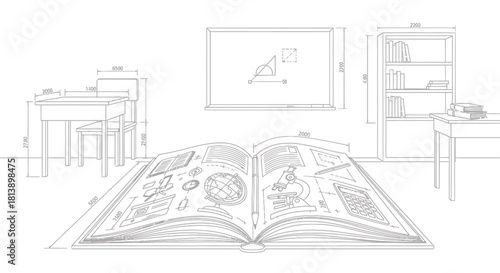 Detailed Open Book with Illustrations and Text.