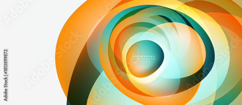 Abstract colorful layers create swirling design. Orange, teal, yellow hues blend, forming dynamic visual effect. Modern background element.