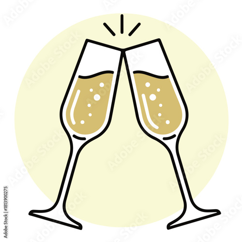 A vector icon for celebrations, showing champagne glasses for a toast, suitable for New Year's, weddings, and birthdays