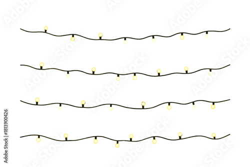 Decorative strings of warm glowing fairy lights hanging horizontally for festive design elements