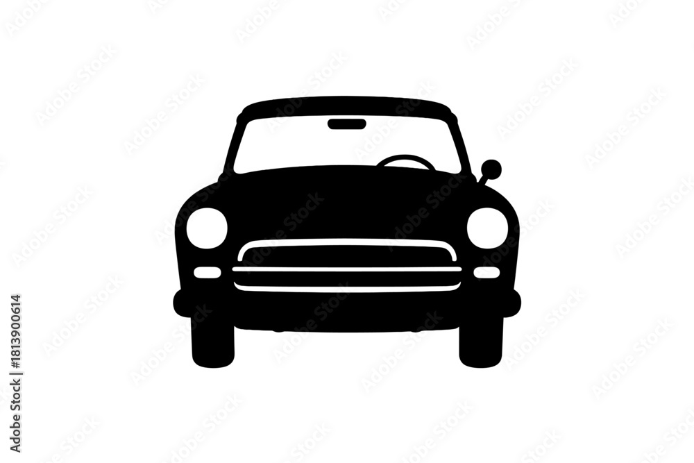 Obraz premium Front view silhouette of a retro compact automobile, classic vintage car design