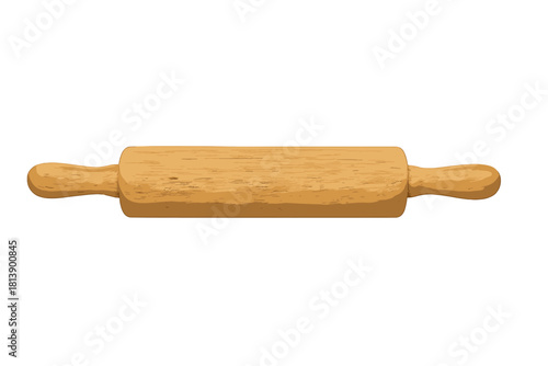 Traditional wooden rolling pin kitchen tool for flattening dough used in baking and pastry making