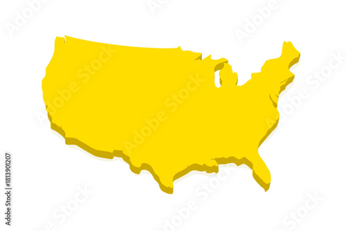 Bright yellow three dimensional map silhouette of the continental United States
