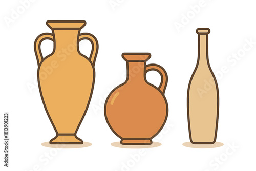 Antique ceramic vessels collection featuring an amphora, jug, and tall bottle
