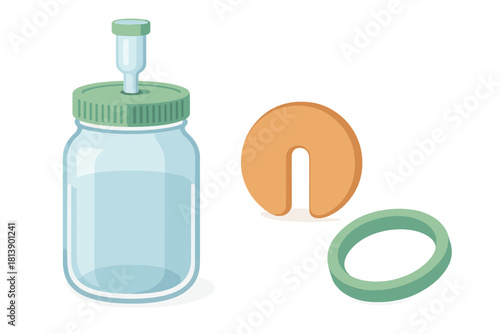 Glass jar with airlock and rubber seals for home pickling and food preservation