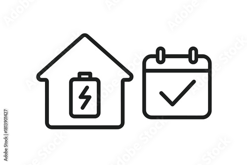 Home energy storage battery charging and calendar appointment confirmation symbol