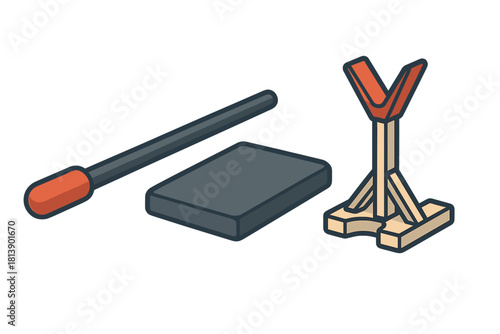 Pool and billiards equipment set including cue stick, chalk, and bridge stand