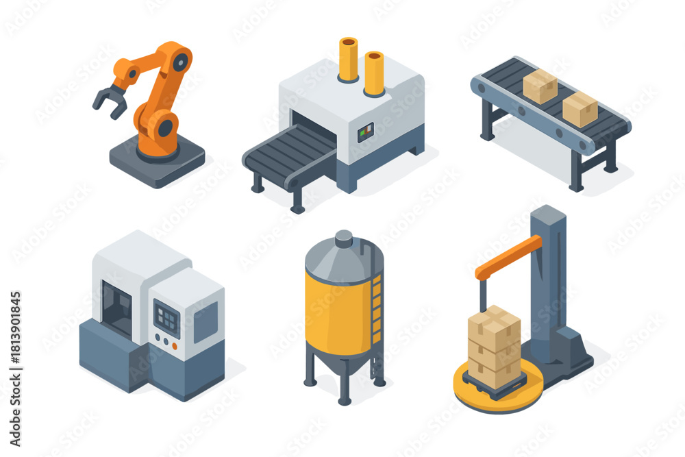 Φωτογραφία Automated factory production line equipment and industrial machinery in isometri