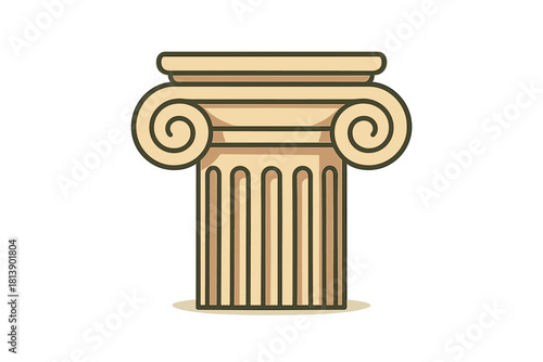 Classical architectural column capital with Ionic volutes and fluting design isolated on white