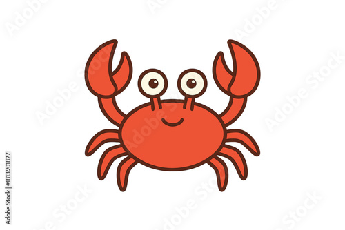 Adorable red crab with big eyes and claws standing on a white background