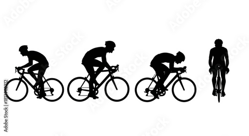 Cyclist Silhouette Vector Showing Sequential Action Stages — Starting, Riding, Sprinting, Braking


