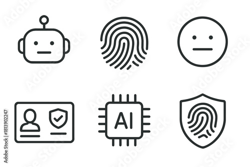 Artificial intelligence, biometric security, and digital identity symbols for technology concepts