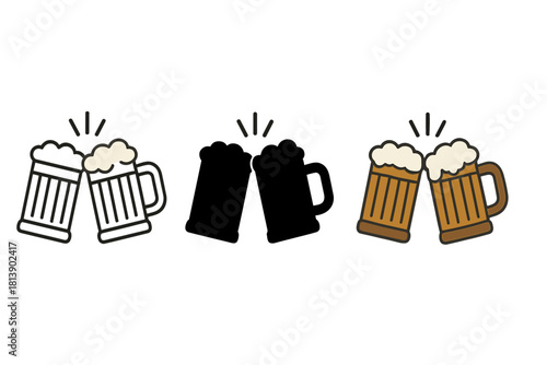 Beer mugs clinking together for a celebratory toast or happy hour moment