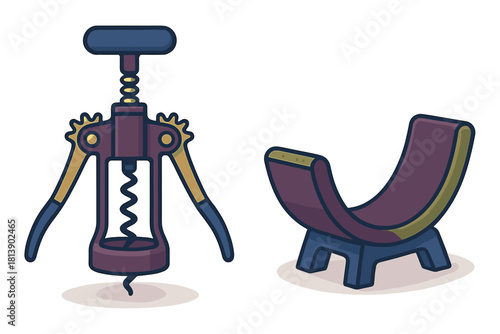 Winged Corkscrew Wine Opener and Abstract Modern Low Chair Furniture Design