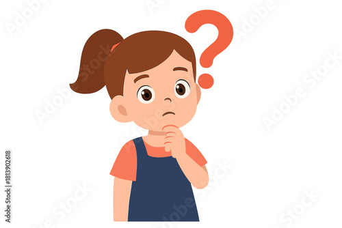 Young child pondering a difficult question with a confused expression and hand on chin