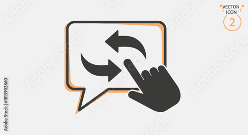 Hand Pointing at Arrows in Speech Bubble Icon.