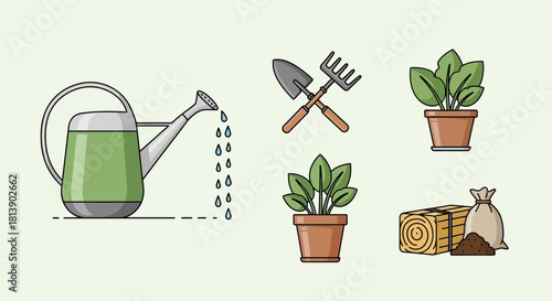 Gardening tools and plants for a thriving garden, natures beauty.