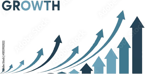 Business concept of upward trend showing growth and success with blue arrow chart