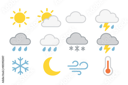 Climate and atmospheric condition icons for digital user interface design and applications