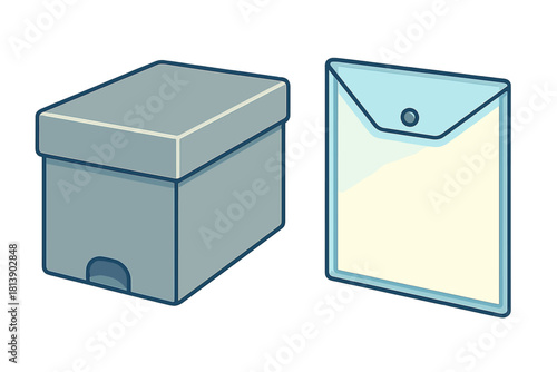 Archive storage box and plastic document folder for organization and filing