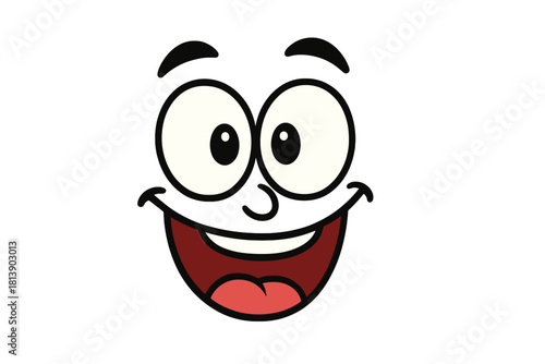 Expressive cartoon face mask with a huge happy smile and wide open eyes