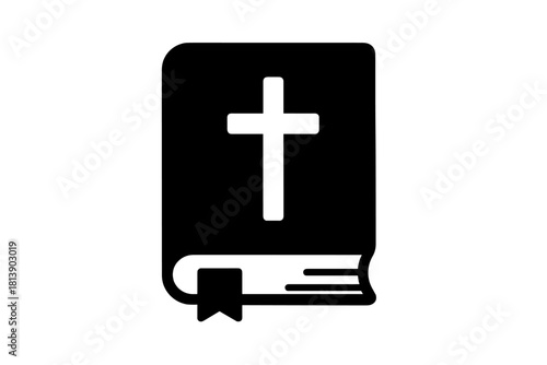 Closed Holy Bible book with a prominent Christian cross symbol on the cover and a bookmark