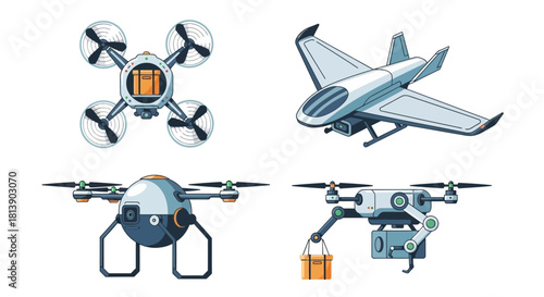 Various Drones and Aircrafts for Delivery and Transportation.