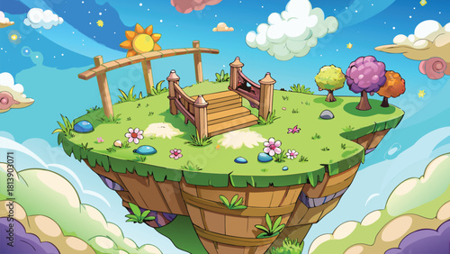 Floating island in the sky covered with grass vector illustration ai generated art