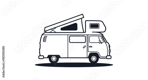 Vintage Camper Van Outline Drawing.