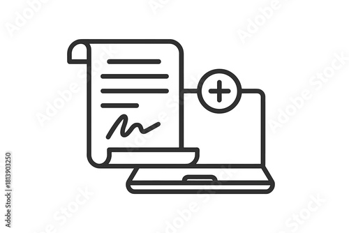 Laptop computer displaying digital document creation and electronic signature process