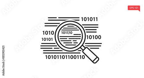 Binary code under a magnifying glass for analysis.