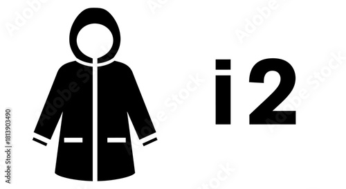 Black icon of a hooded jacket next to the text i2.
