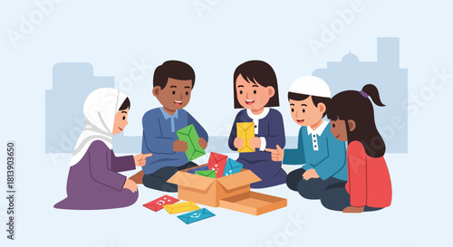 Children of Diverse Backgrounds Engaged in Backyard Board Game Activity