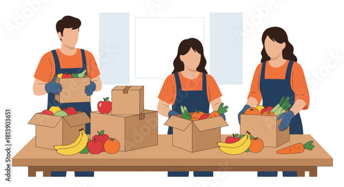 Volunteers Sorting Fresh Fruits and Vegetables for Distribution at Food Bank