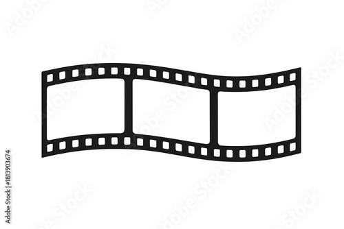 Wavy film strip with three frames and sprocket holes symbolizing cinema