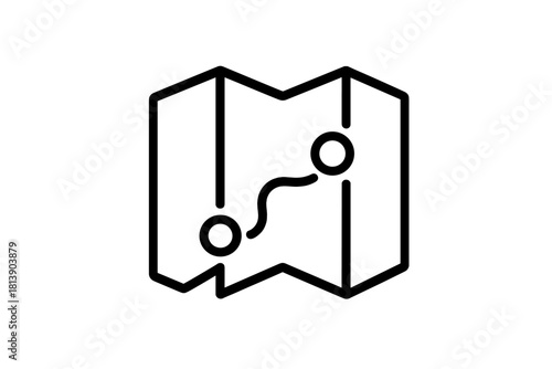 Navigation route marked on a folded paper map indicating start and end locations