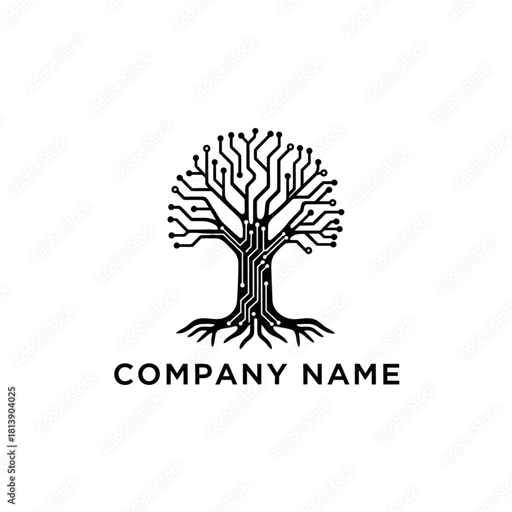 Obraz premium Digital Tree Logo Design with Circuit Board Pattern.
