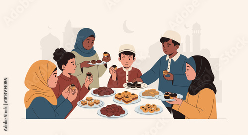 Diverse Group of Family Sharing Traditional and Modern Desserts During Festive