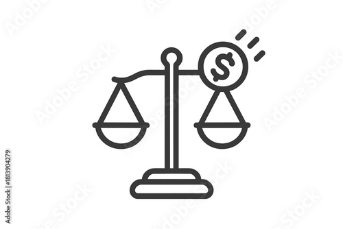 Financial balance scale showing money value outweighing an empty side