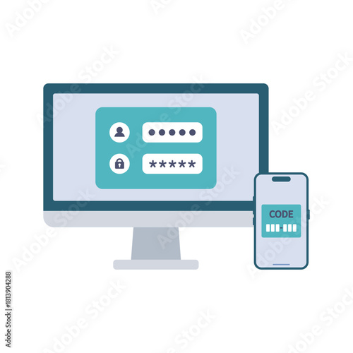 2FA（二要素認証）パソコンとスマホのイラスト