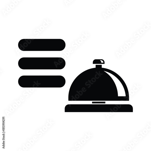 Hotel reception bell icon with list isolated on