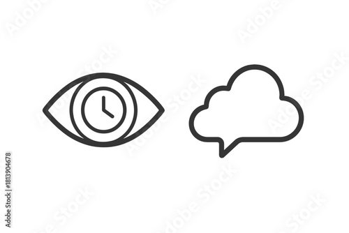 Set of outline symbols representing observation, time tracking, and cloud communication