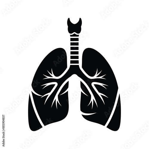 Black silhouette of human lungs and trachea isolated on