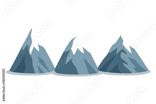 Three stylized snow-capped mountain peaks isolated on a clean white background