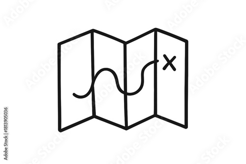 Folded map showing a winding path leading to a marked destination or treasure location