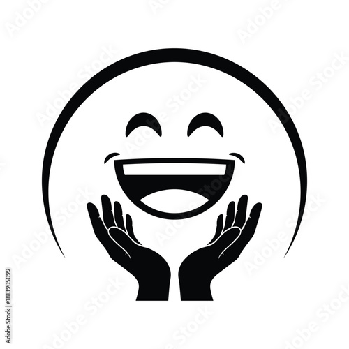 Happy emoji face with open hands, isolated on