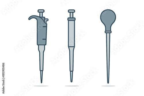Set of scientific laboratory pipettes and droppers used for chemical analysis