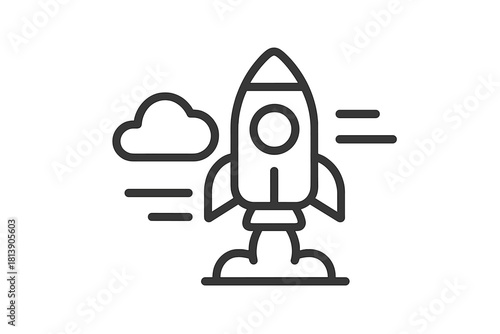 Minimalist rocket launching into the sky representing startup success and innovation