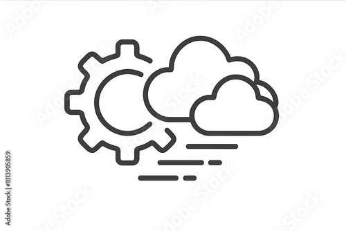 Configuration settings icon with cogwheel and cloud storage data transfer lines
