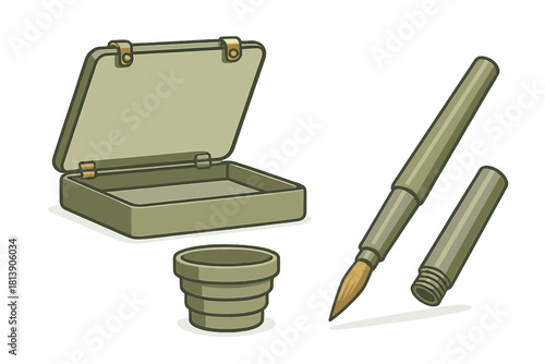 Portable watercolor painting kit with travel brush and collapsible cup